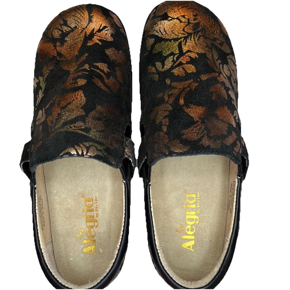 ALEGRIA Comfort Walking Clog KAR-557X Size 38 EU 7.5 US Copper Flowers Leather